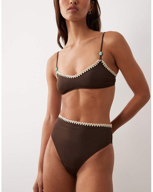 ASOS Brown Whitney Whip Azores High Leg High Waist Bikini Bottoms With Whipstitch Detailing