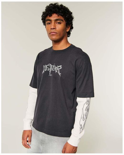 Hollister Blue Boxy Layered 2-In-1 No Fear Graphic Tee for men