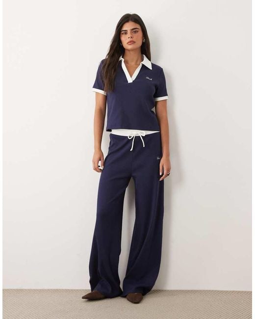 4th & Reckless Blue Cotton Ribbed Logo Front Collared Contrast Trim Polo Top Set
