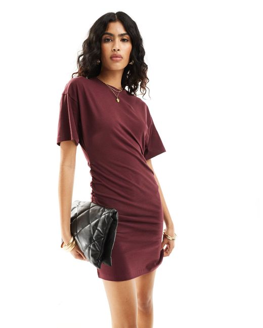 ASOS Red Crew Neck Mini T-shirt Dress With Ruched Sides
