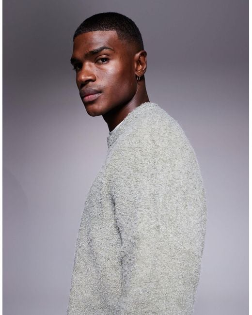 ASOS Gray Oversized Knitted Boucle Crew Neck Jumper for men
