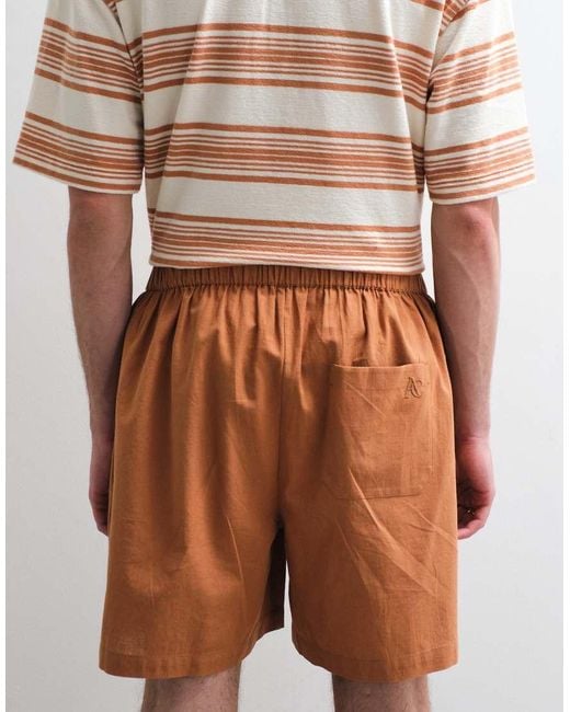 ASOS COLLECTIVE Brown Cotton Shorts With Linen for men
