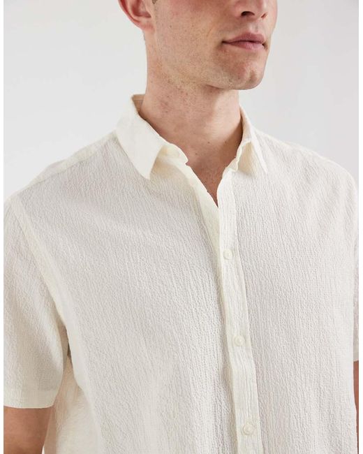 Blend White Cotton-rich Textured Lightweight Regular Fit Shirt for men