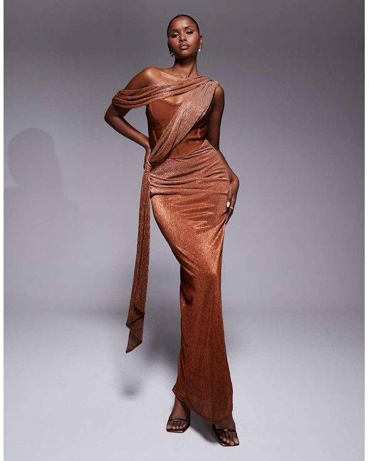 JLUXLABEL Purple Celestina Shimmer Draped Corset Maxi Dress