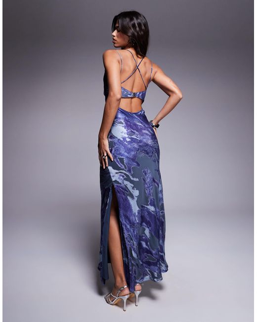 ASOS Blue Strappy Cami Maxi Dress With Hi Low Hem