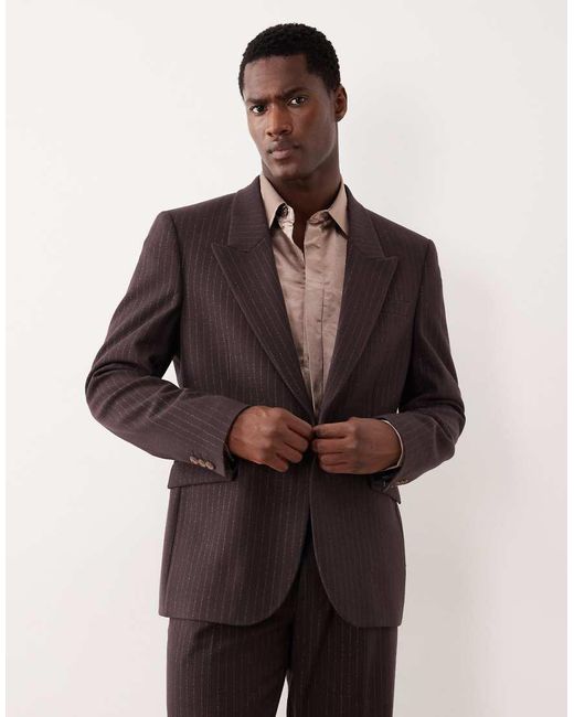 ASOS Brown Metallic Pinstriped Slim Suit Jacket for men