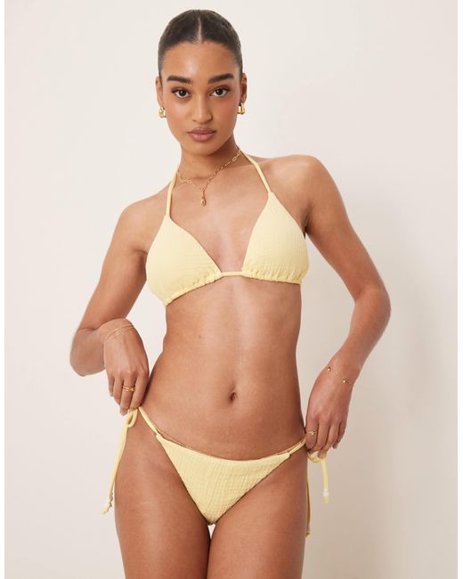 Stradivarius Natural Crinkle Tie Side Bikini Bottom