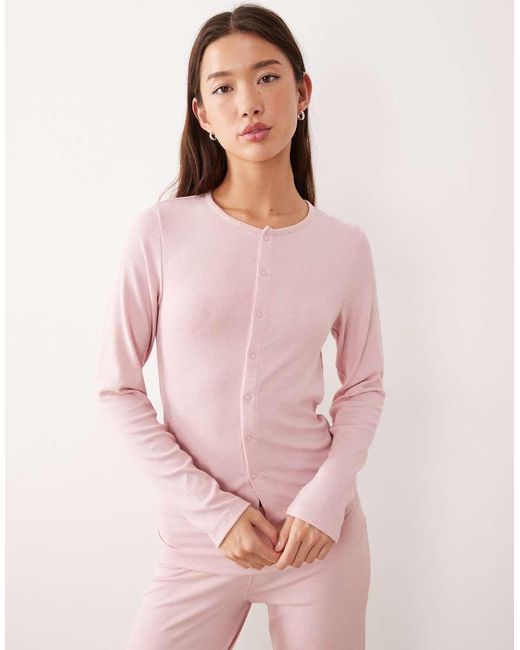 ASOS Pink Mix & Match Soft Rib Button Through Pyjama Cardigan