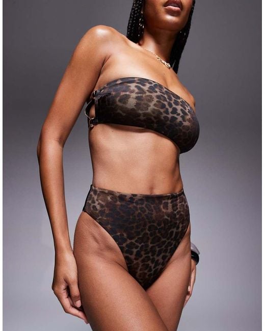 ASOS Brown Adriana High Leg High Waist Bikini Bottom