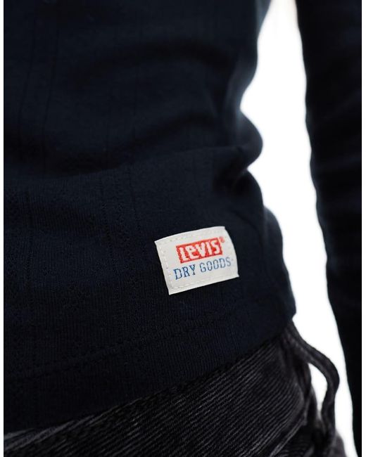 Levi's Blue Pointelle Long Sleeve Button Front Top