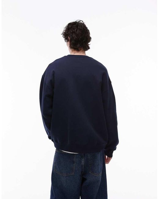 Felpa Oversize Con Lettera Ricamata di Topman in Blue da Uomo