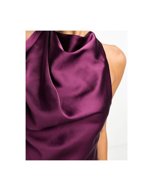 ASOS Purple Satin Halterneck Mini Dress With Fringe Hem