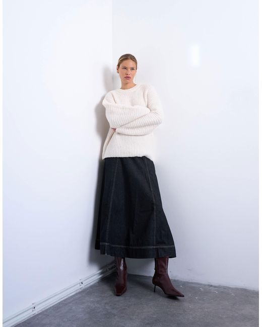 Pull en maille côtelée à manches ballon - ivoire TOPSHOP en coloris White