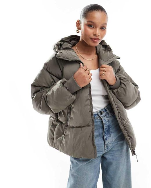 Pull&Bear Blue Padded Puffer Jacket With Hood