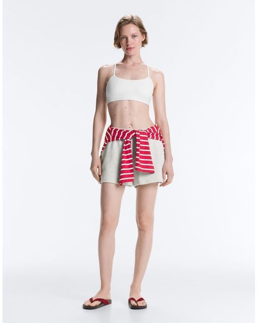 Oysho Gray Cotton Blend Fleece Shorts