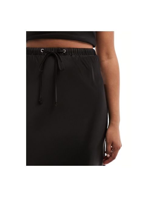 ASOS Black Satin Bias Maxi Skirt With Tie Waist