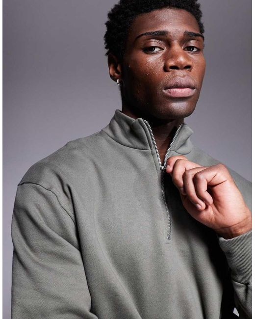 ASOS Gray Premium Heavyweight Boxy Oversized Quarter Zip Sweatshirt 400gsm for men