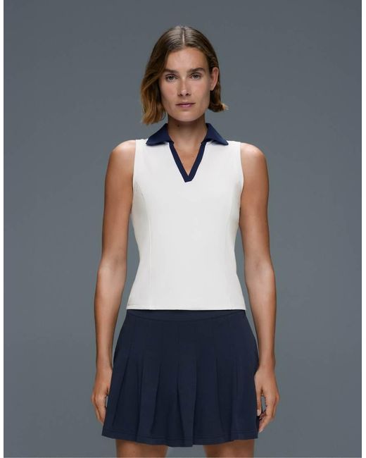 Oysho White Contrast Sleeveless Comfortlux Polo Shirt