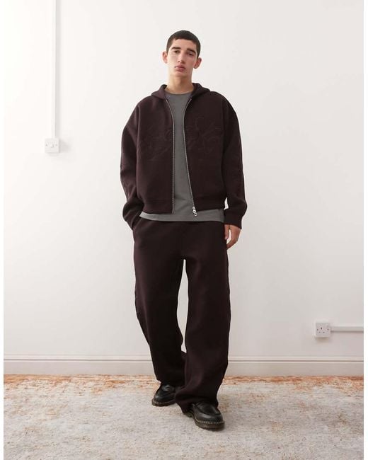 Weekday Brown Co-ord Simon Scuba Zip Through Hoodie With Embroide Graphic for men