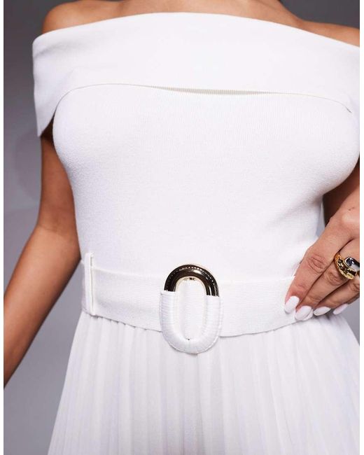 Forever New Purple Off The Shoulder Belted Knit Midi Dress