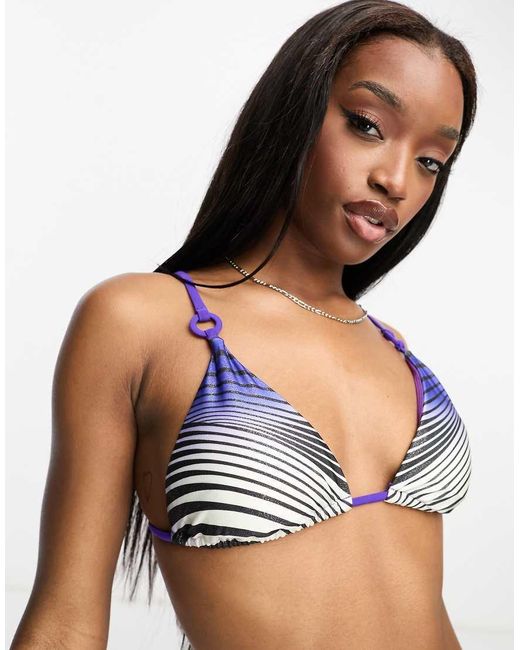 River Island Brown Warped Zebra Print Triangle Bikini Top