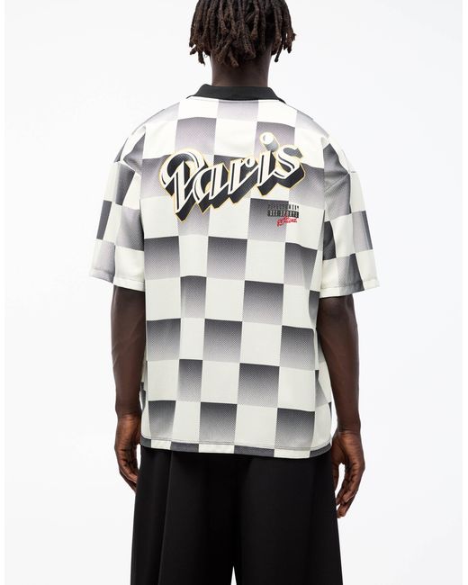 Pull&Bear White Paris Checkered Retro Sports T-shirt for men