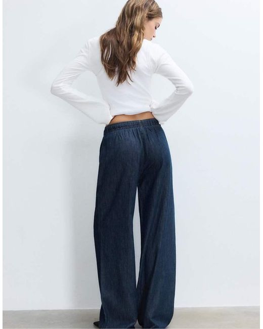 Stradivarius Blue Flowy Denim Trousers With Drawstring