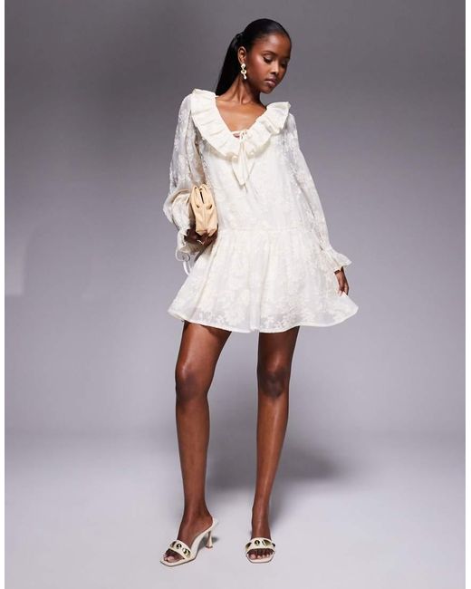Love Triangle Gray Ruffle Detail Lace Drop Waist Mini Dress