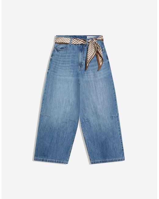 Bershka Blue Cropped Barrel Jeans
