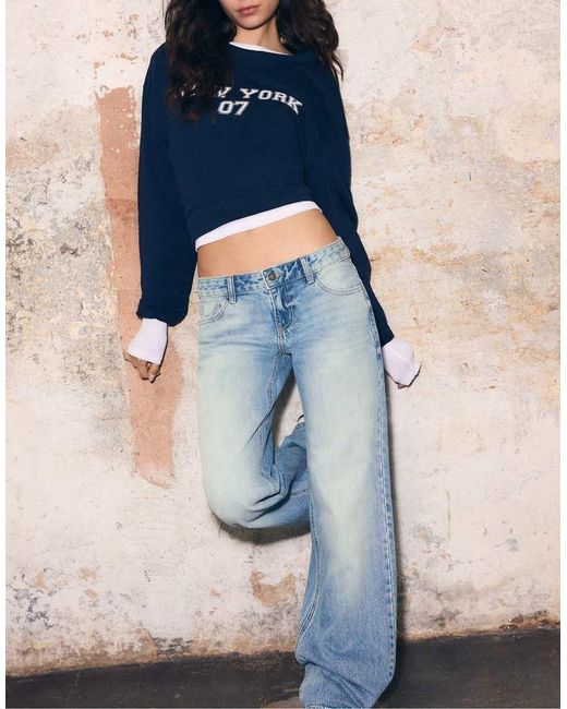Stradivarius Blue Low-rise Straight Leg Jeans