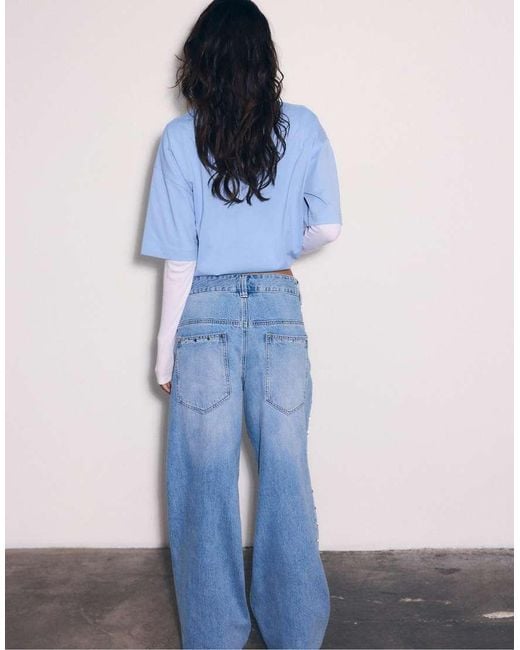 Stradivarius Blue Super Baggy Jeans With Side Stars