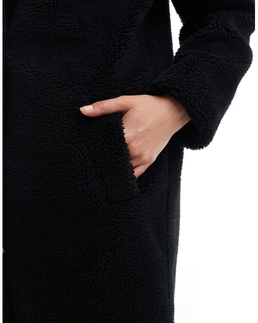 Threadbare Black Maxi Borg Coat
