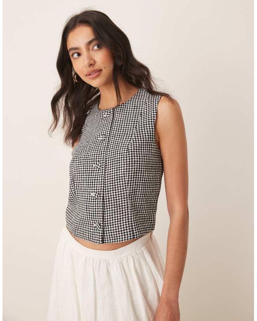Abercrombie & Fitch Gray Linen High Neck Cropped Vest