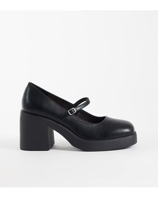 SEQWL Wide Fit Black Audi Heeled Mary Janes