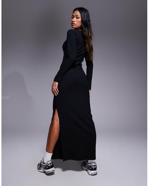 ASOS Blue Ribbed Maxi Dress With Split