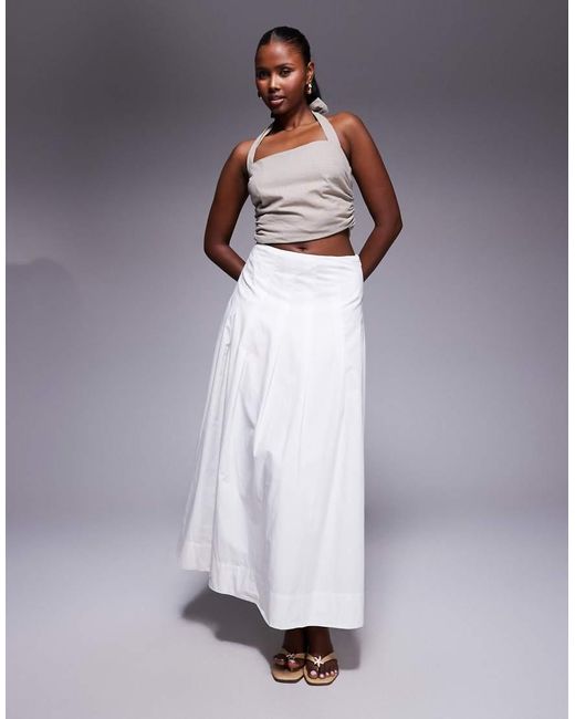 River Island Poplin Midi Rok Met A-Lijn in het Gray