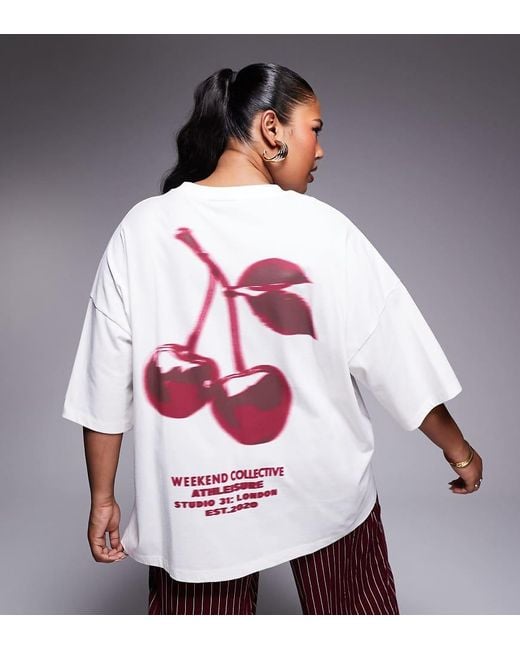 ASOS White Weekend Collective Curve Cherry Print Oversized T-shirt