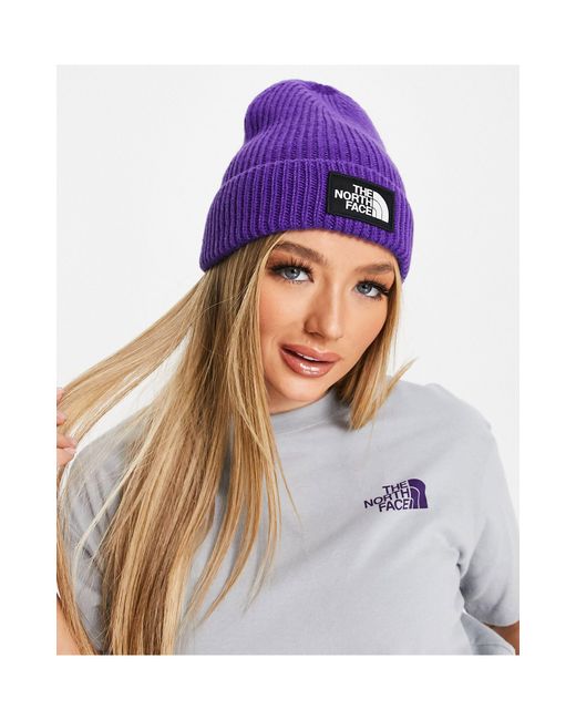 The North Face Logo Cuffed Beanie in Purple | Lyst UK