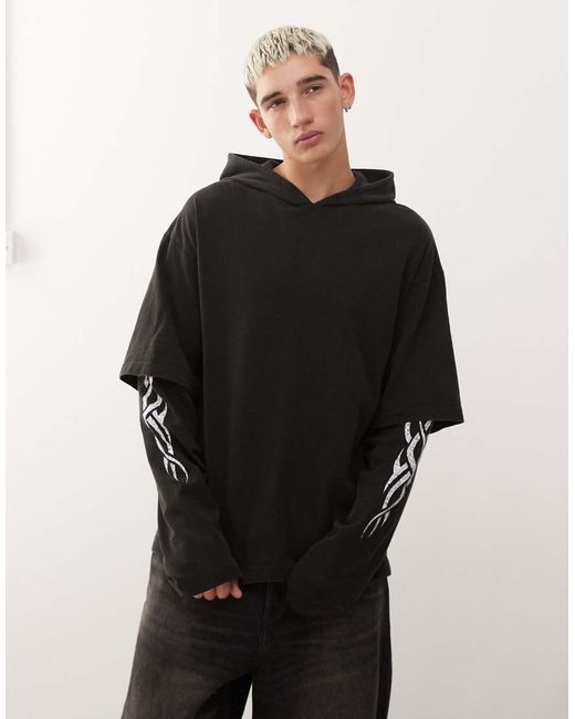 Weekday Gelaagde Hoodie Met Lange Mouwen En Grafische Print in het Black voor heren