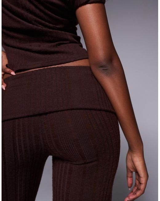 ASOS Brown Co-Ord Brushed Rib Straight Leg Trousers With Foldover Waist