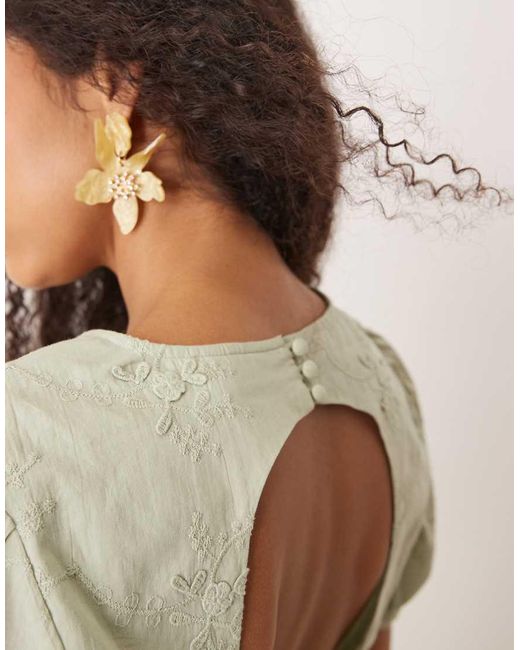 ASOS Natural Open Back Top With 3d Floral Embroidery Co-ord