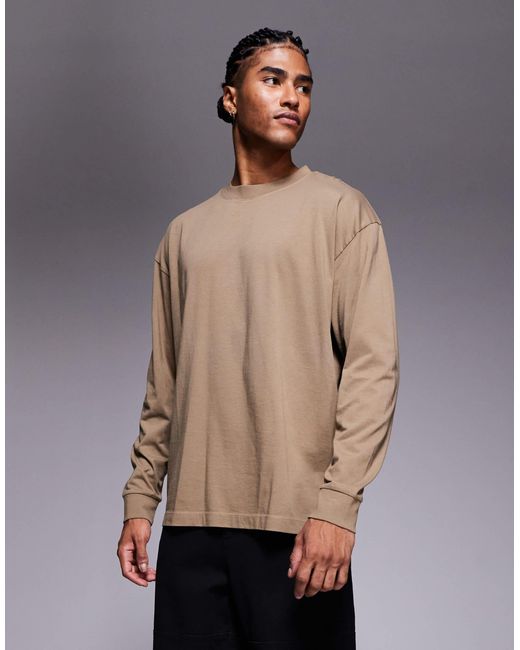 ASOS Gray Oversized Long Sleeve T-shirt With Cuff Detailing for men