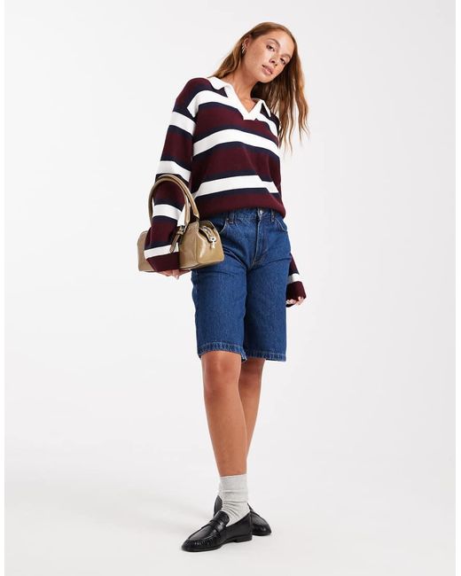 4th & Reckless Blue Knitted Collared Rugby Jumper