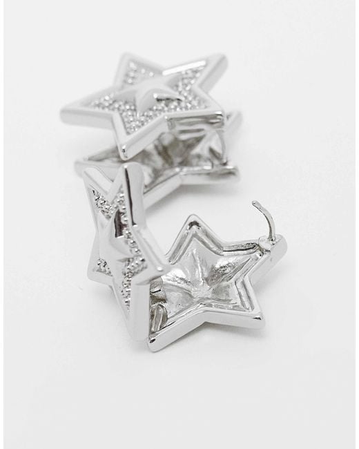 Reclaimed (vintage) White Star Huggie Hoop Earrings