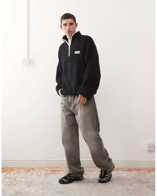 Collusion Black Half Zip Borg Fleece for men