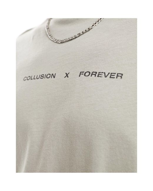 T-shirt color pietra con stampa band forever di Collusion in Gray da Uomo