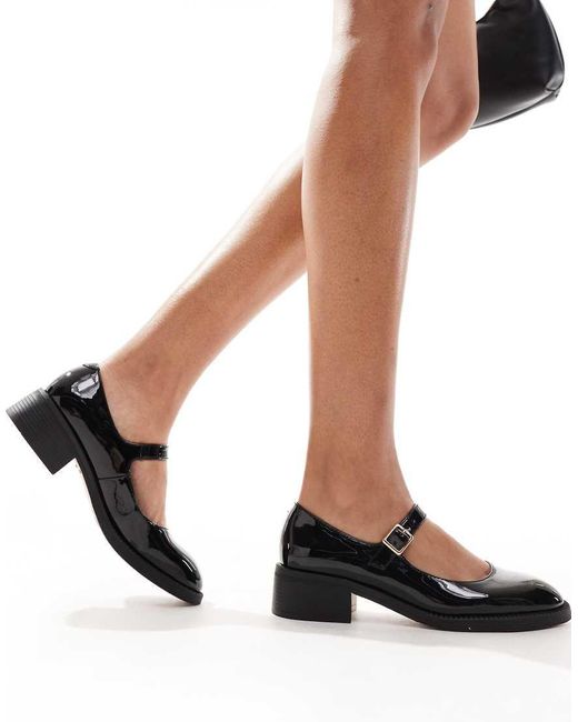 London Rebel Black Becca Chunky Patent Mary Jane