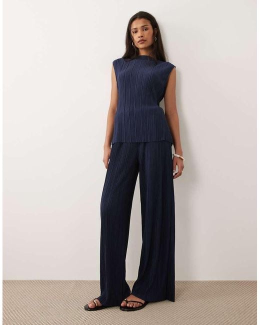 Vila Blue Plisse Sleeveless Top Co-ord