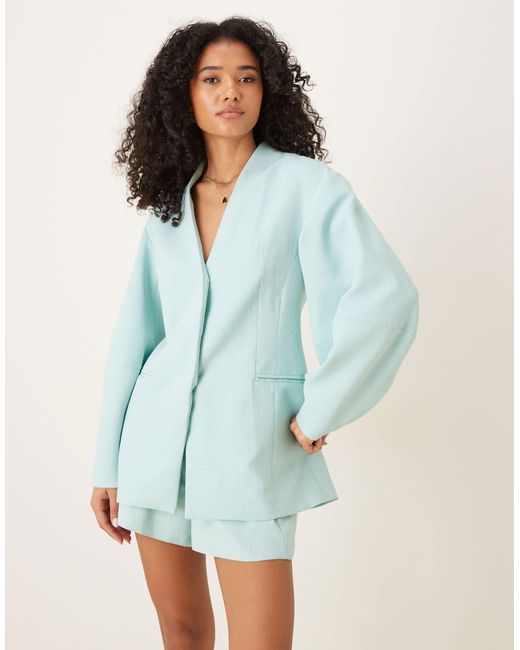 ASOS Blue Cocoon Sleeve Collarless Blazer Co-Ord