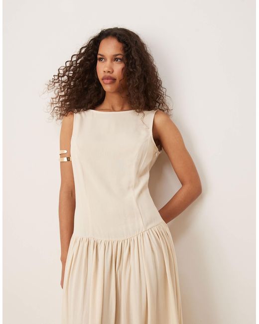 ASOS Natural Linen Blend Low Back Drop Waist Maxi Dress